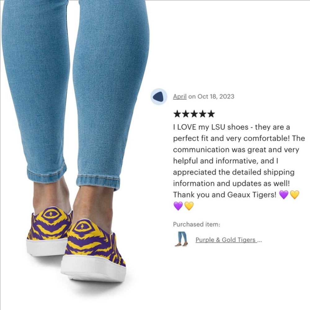NEW Purple Gold Tiger Stripes Game Day Womens Comfy Slip On Shoes - Picture 8 of 16